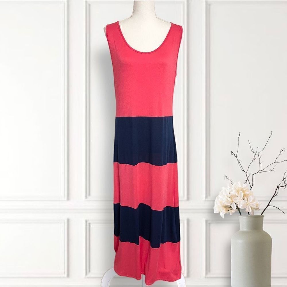 Andrea Orange & Navy Blue Maxi Tank Dress Sz XL
